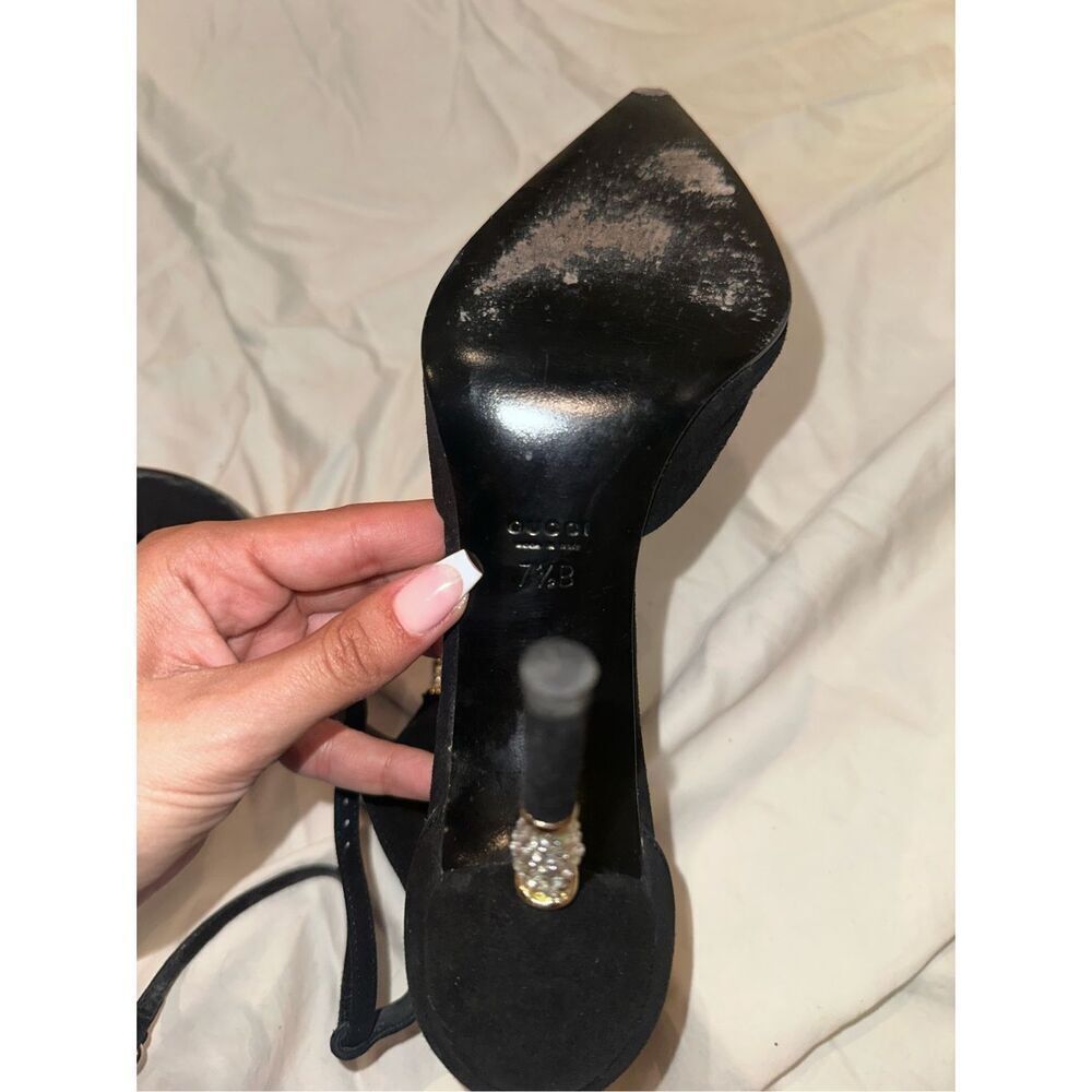 Diamonds on heel Gucci pumps vintage size 7.5 women’s black suede - Picture 9 of 12